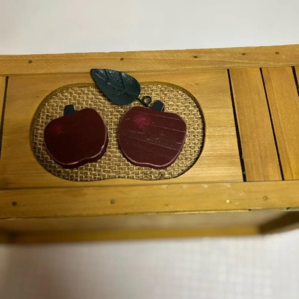 Rustic Wooden Basket with Apple Design